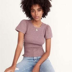 Madewell Lucie Flutter-Sleeve Smocked Bodice Top in Fig Size Medium